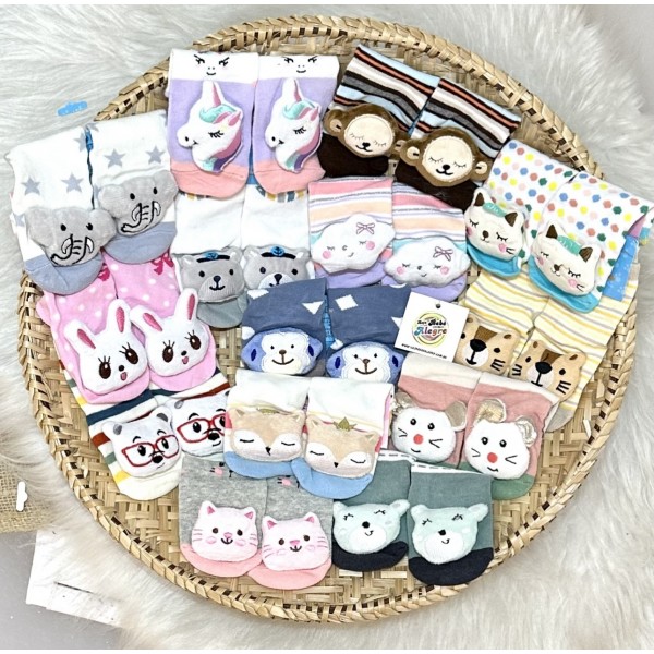 Kit 3 Meias Pantufa Sapatinho Bebê Bichinhos Antiderrapante