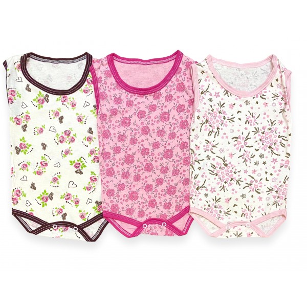 Kit 3 pçs Body Bebê Regata Estampado Menina Verão Barato