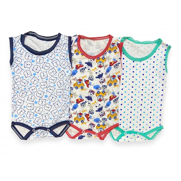 Kit 3 pçs Body Bebê Regata Estampado Menino Verão Barato