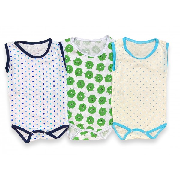 Kit 3 pçs Body Bebê Regata Estampado Menino Verão Barato