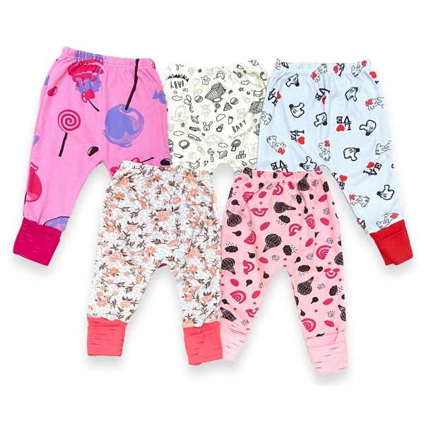 Kit 4 Calças Mijão Bebê Menina Estampadas Vira pé Atacado