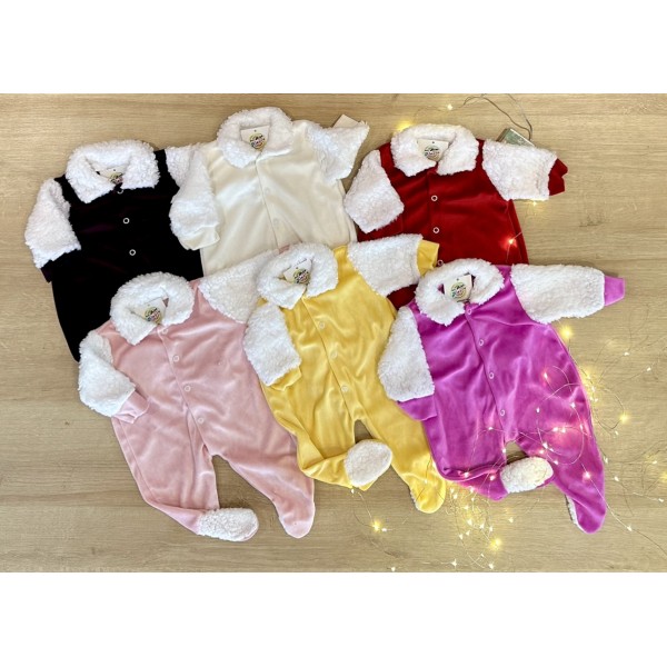 Kit 5 Macacão Bebê Plush Menina Frio Inverno Quente Atacado