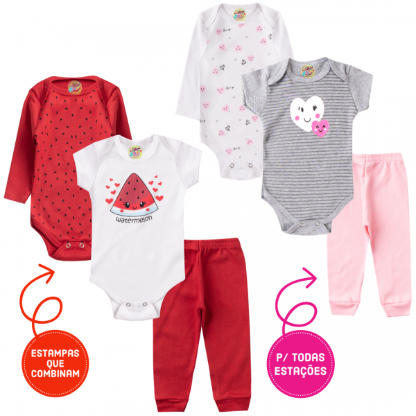 Kit 6 pçs Body Calça Mijão Bebê Menina Atacado Melancia Luxo