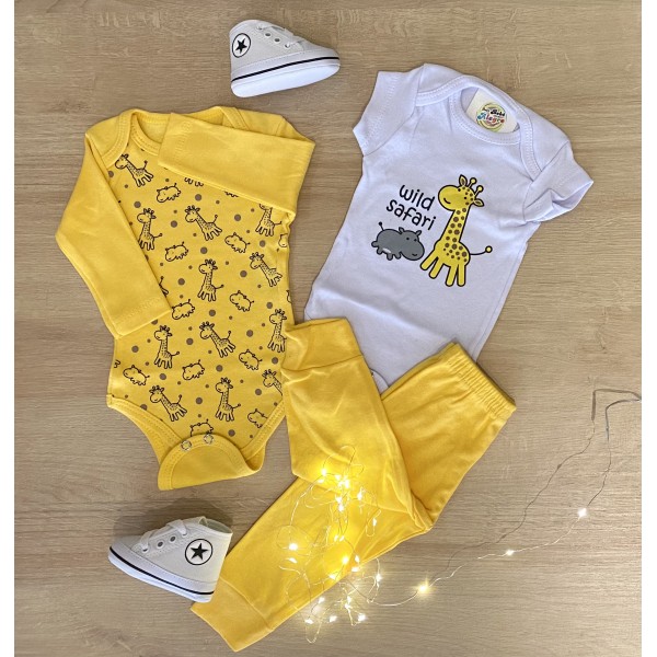 Kit 6pçs Body Calça Mijão Bebê Menino Atacado Girafa Galaxia