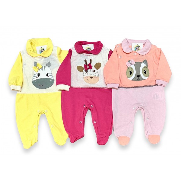 Kit Combo 3 Macacão Bebê Menina Longo Zebra Girafa Atacado