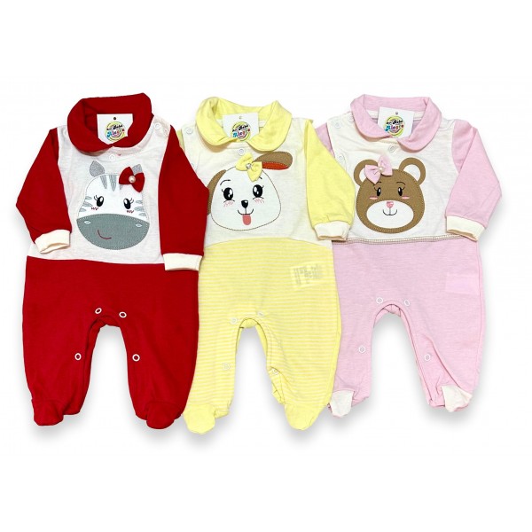 Kit Combo 3 Macacão Bebê Menina Longo Zebra Urso Dog Atacado