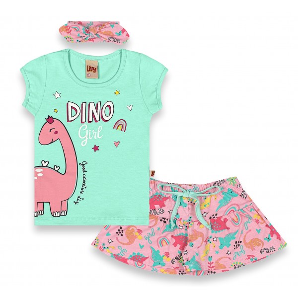 Kit Trijunto 3 pçs Verão Menina Blusa Shorts Faixinha Cabelo