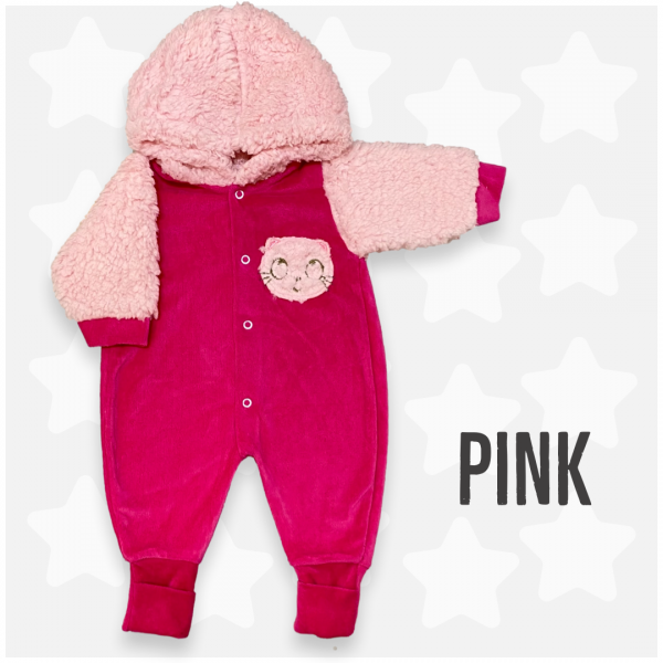 Macacão Bebê Menina de Frio Capuz Pelúcia Urso Plush Inverno