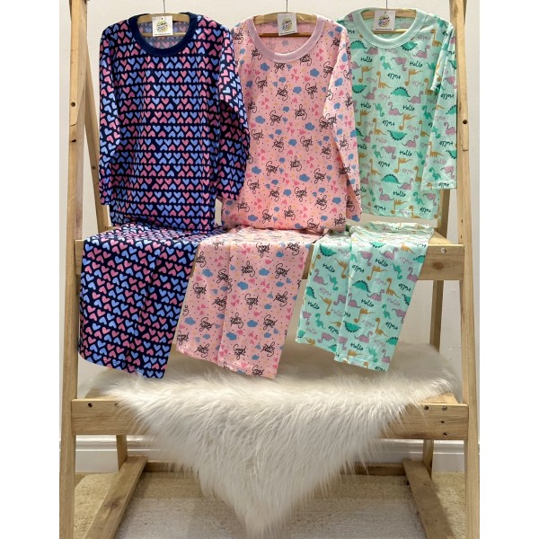 Pijama Infantil Inverno Longo Menina 1-8 Anos Estampado Frio