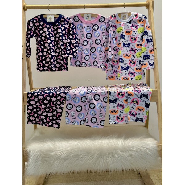 Pijama Infantil Inverno Longo Menina 1-8 Anos Estampado Frio