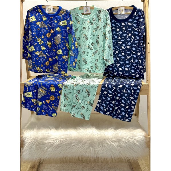 Pijama Infantil Inverno Longo Menino 1-8 Anos Estampado Frio