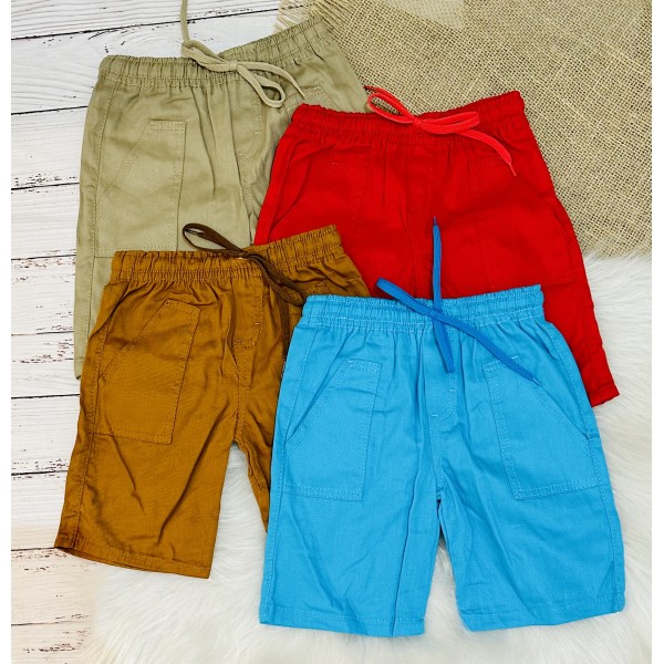 Shorts Bermuda Sarja Infantil 1a8 Anos Menino Bolsos Cordão