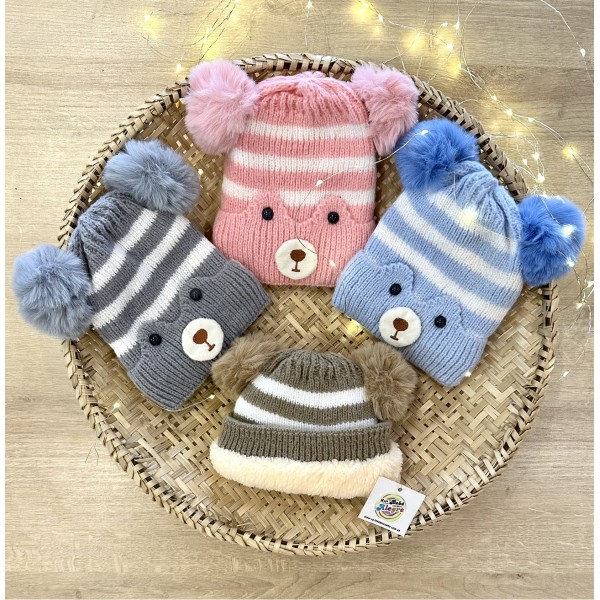 Touca Frio Infantil Bebê Lã Tricot Pompom Bicho Luxo Inverno