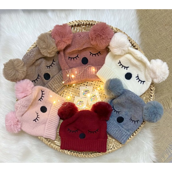 Touca Frio Infantil Bebê Lã Tricot Pompom Duplo Luxo Inverno