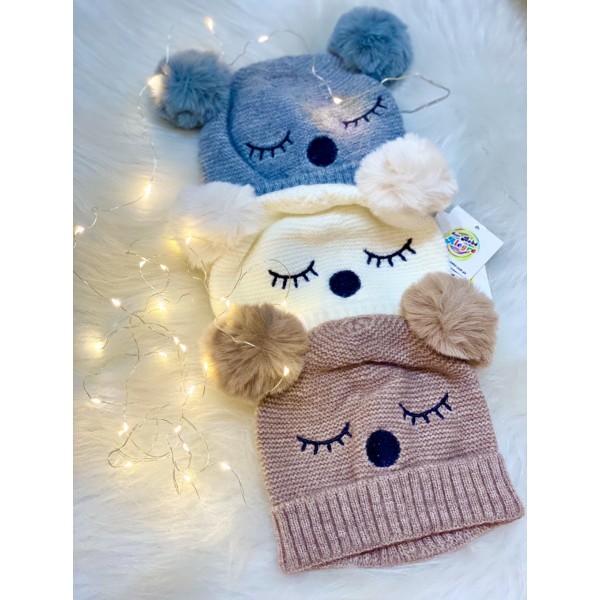 Touca Frio Infantil Bebê Lã Tricot Pompom Duplo Luxo Inverno