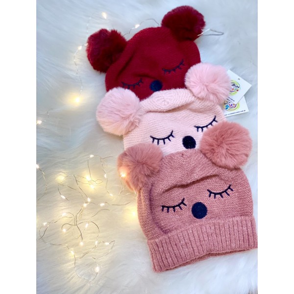 Touca Frio Infantil Bebê Lã Tricot Pompom Duplo Luxo Inverno