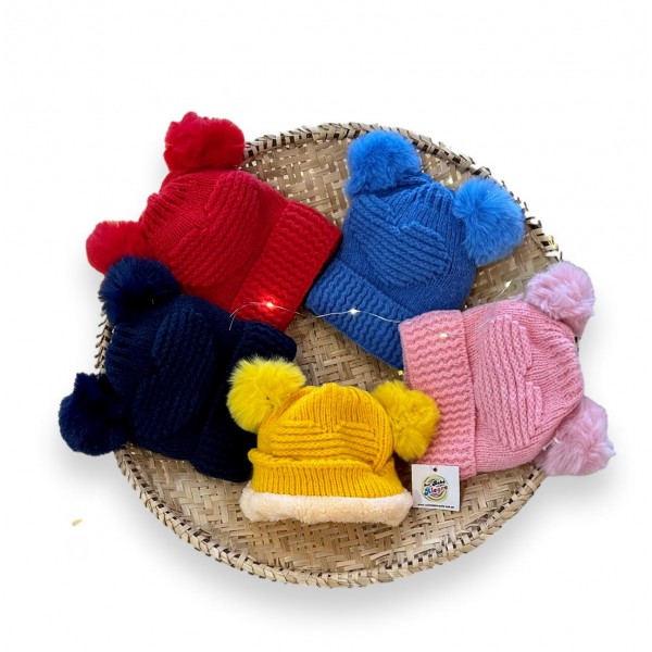 Touca Frio Infantil Bebê Lã Tricot Pompom Forro Luxo Inverno