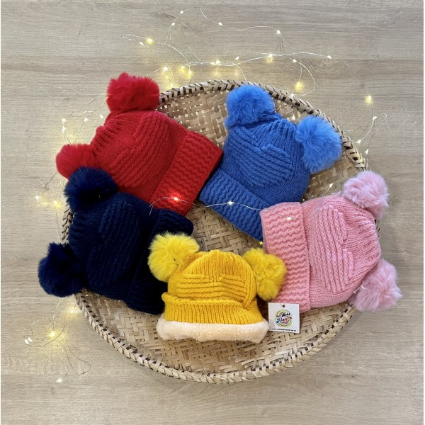 Touca Frio Infantil Bebê Lã Tricot Pompom Forro Luxo Inverno