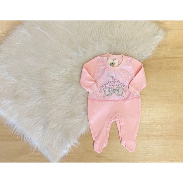 Macacão Bebê Menina Longo Rosa Claro 100% Algodão Elefante
